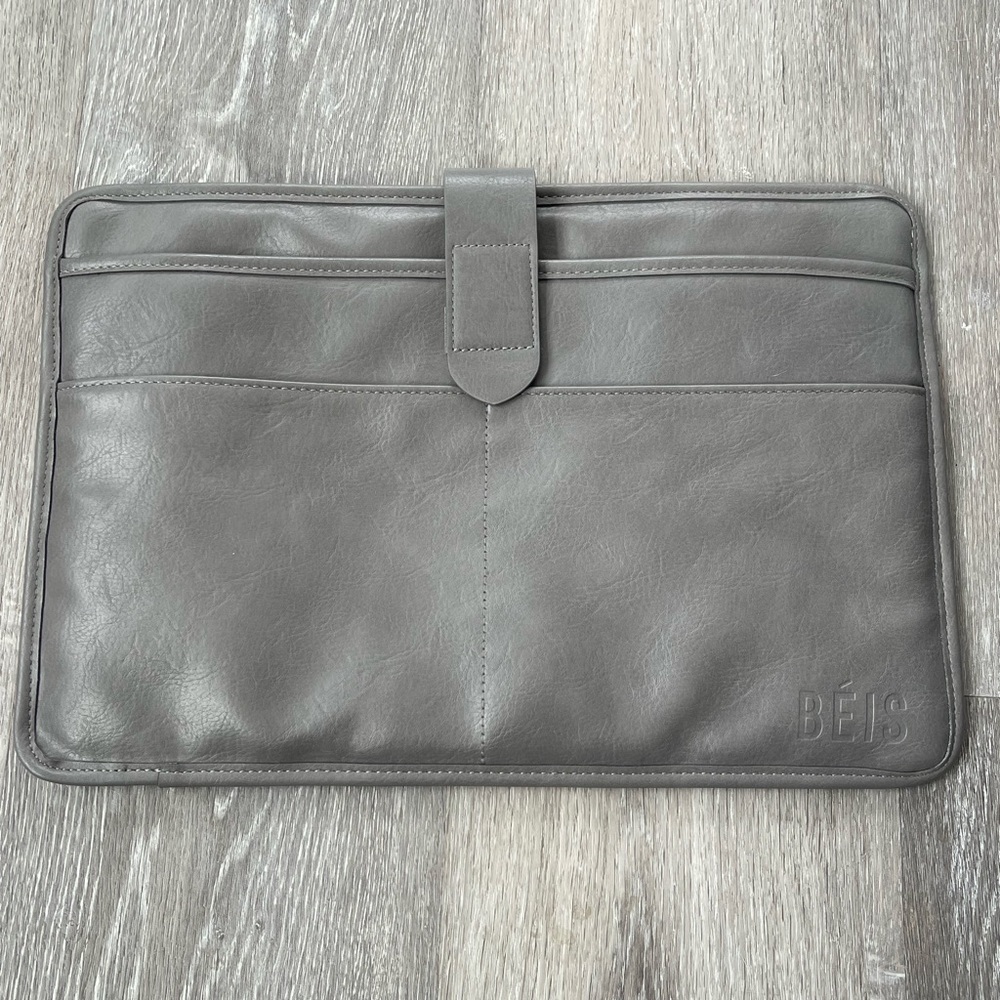 BEIS Faux Leather Gray Laptop Sleeve Bag